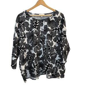 Cynthia Rowley women's Black &‎ White Floral Lagenlook Linen Top Size 1X Relaxed